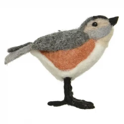 Fågel med upphängning, orange/grå, filt, 9 cm, konstgjord fågel