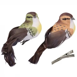 Fåglar på klämma, 6 st, brun/grön, 8,5 cm, konstgjord fågel