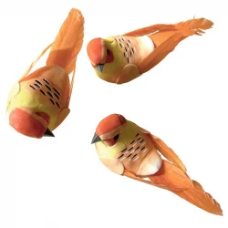 Fåglar på klämma, orange, 10,5 cm, 3 st. per förpackning, konstgjord fågel