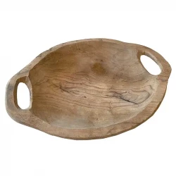 Skål i teak trä med handtag, 30 cm