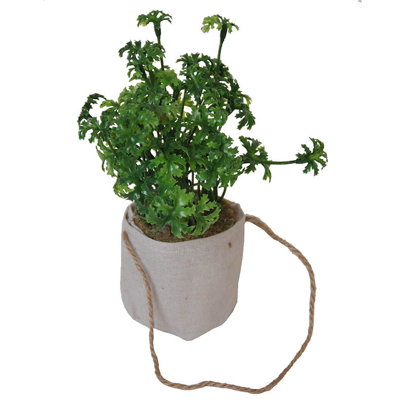 Kyddört Persilja i jutepåse med upphängning, konstgjord växt