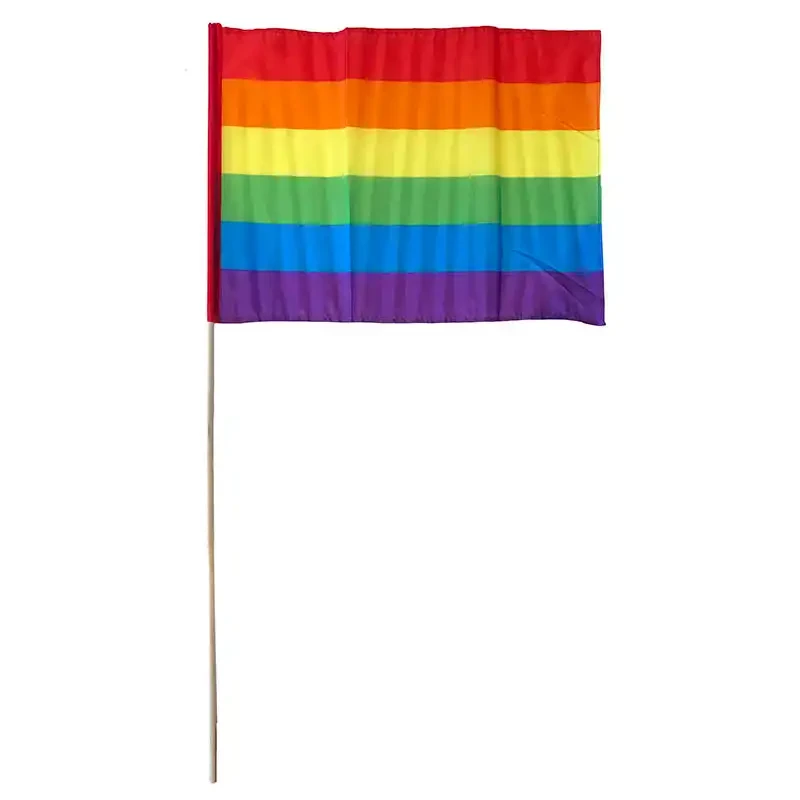 Flagga på träpinne, regnbåge, H 76cm (flagga 31x45cm)