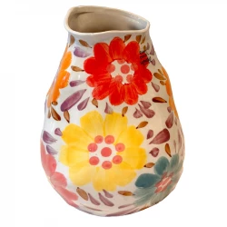 Handgjord keramikvas med handtag, blommig, H24cm