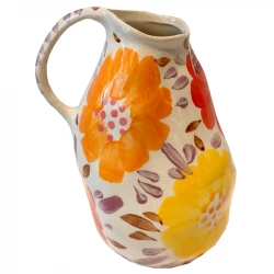 Handgjord keramikvas med handtag, blommig, H18cm