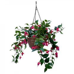 Fuchsia hängande i korg, 45cm, UV, konstgjord blomma