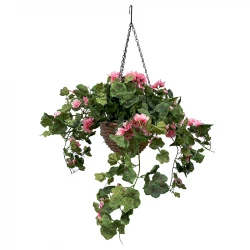 Pelargon, geranium, hängande i korg, UV, 45cm, konstgjord blomma
