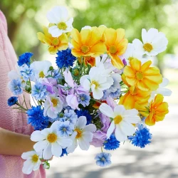 Blåklint, 5 blommor och 2 knoppar, Blå, konstgjord blomma