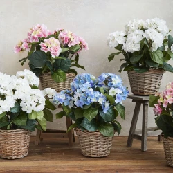 Hortensia rosa, flätkorg, 45cm, konstgjord blomma