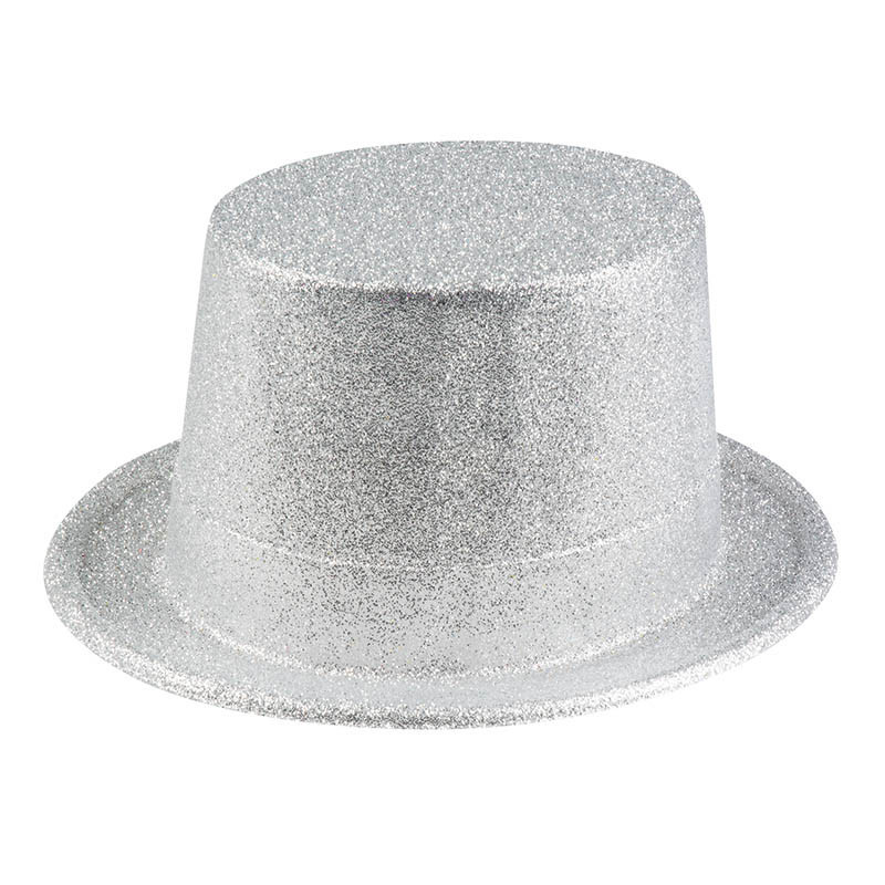 Hög hatt med glitter, Silver