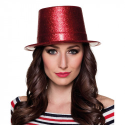 Hög hatt med glitter, Röd