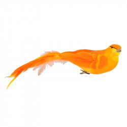 Fågel med klämma, 6x26 cm, orange, konstgjorda djur