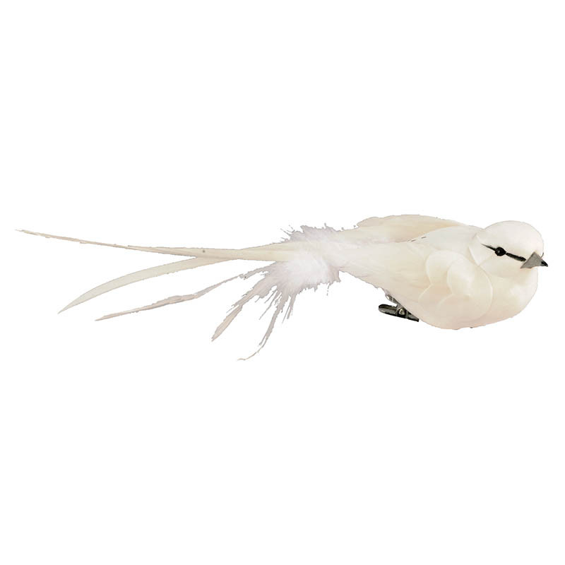 Fågel med klämma, 4x18 cm, vit, konstgjorda djur