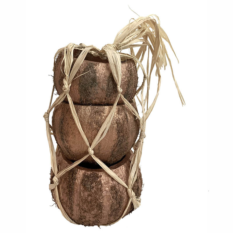 Kokosskål, natur och kopparsträck, 3 st.per paket
